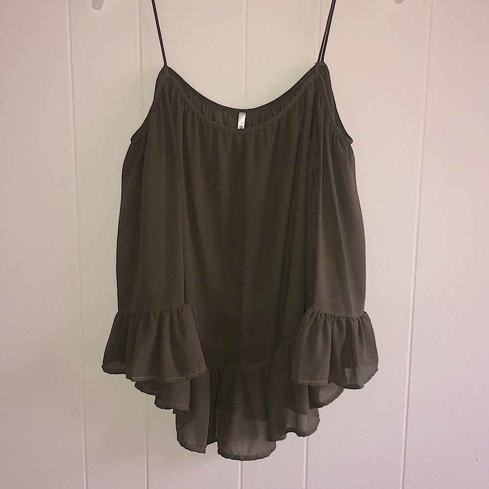Sheer green spaghetti strap over the shoulder top